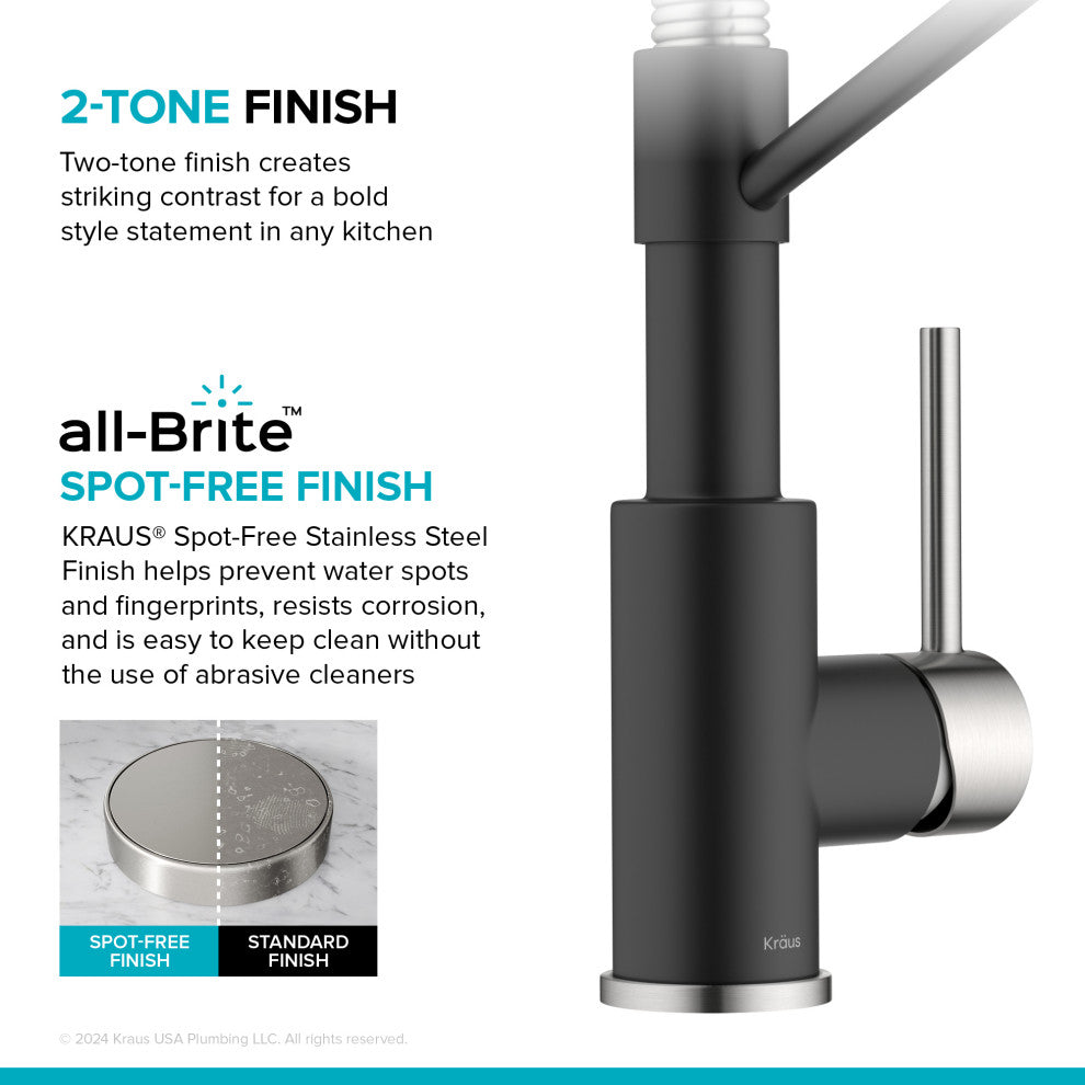 Bolden Commercial Style 2-Function Pull-Down 1-Handle 1-Hole Kitchen Faucet, Spot Free Stainless Steel/ Matte Black (Filter Kitchen Faucet)