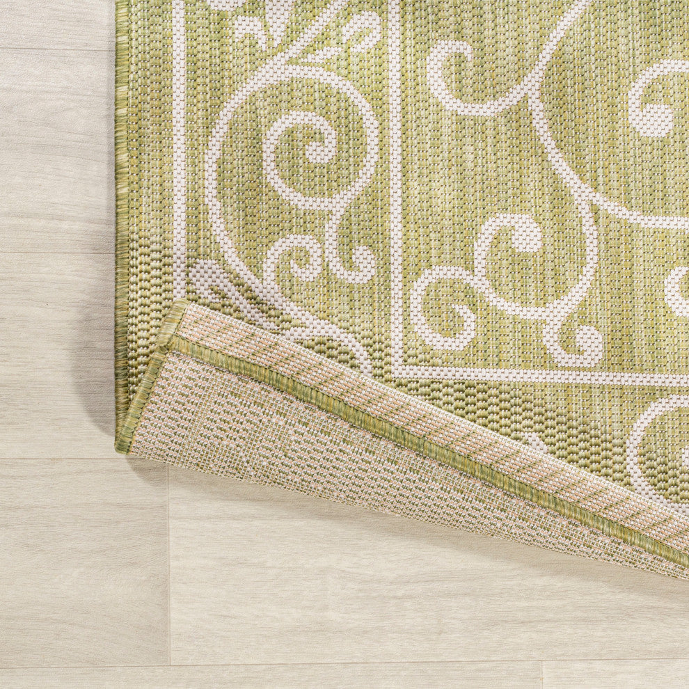 Charleston Filigree Textured Weave Indoor/Outdoor, Green/Cream, 8 X 10