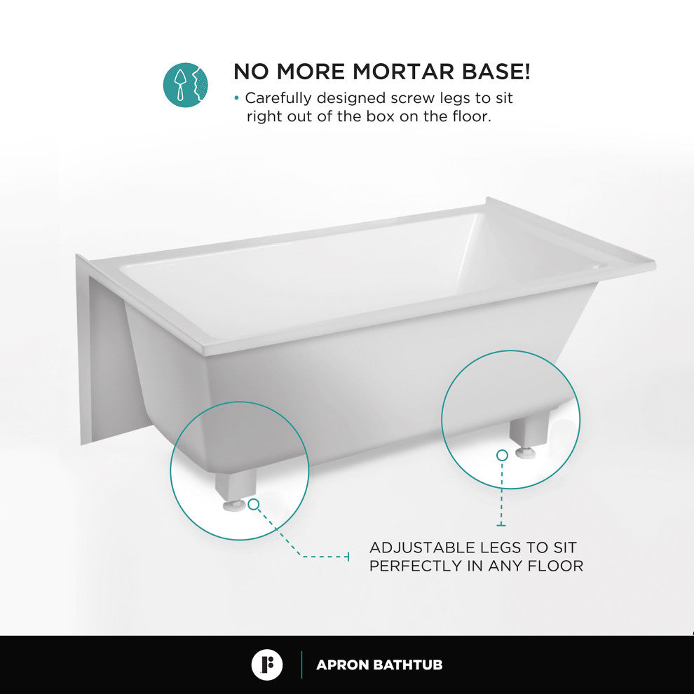 Acrylic Apron Soaking Bathtub, White, 66"x36", Left, Without Drain