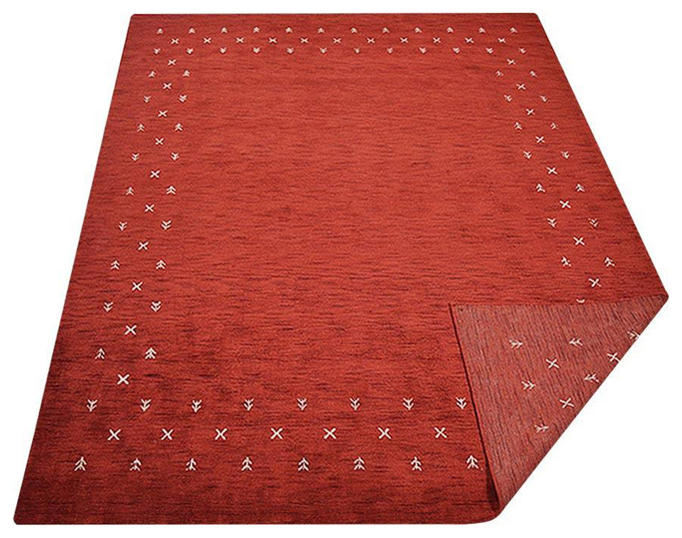 HAND KNOTTED LOOM WOOL ECO-FRIENDLY AREA RUGS - Rectangle, Red, Contemporary