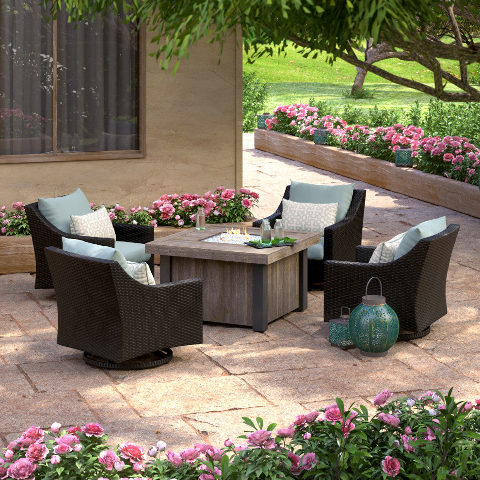 Deco 5 Piece Outdoor Patio Motion Fire Chat Set, Spa Blue