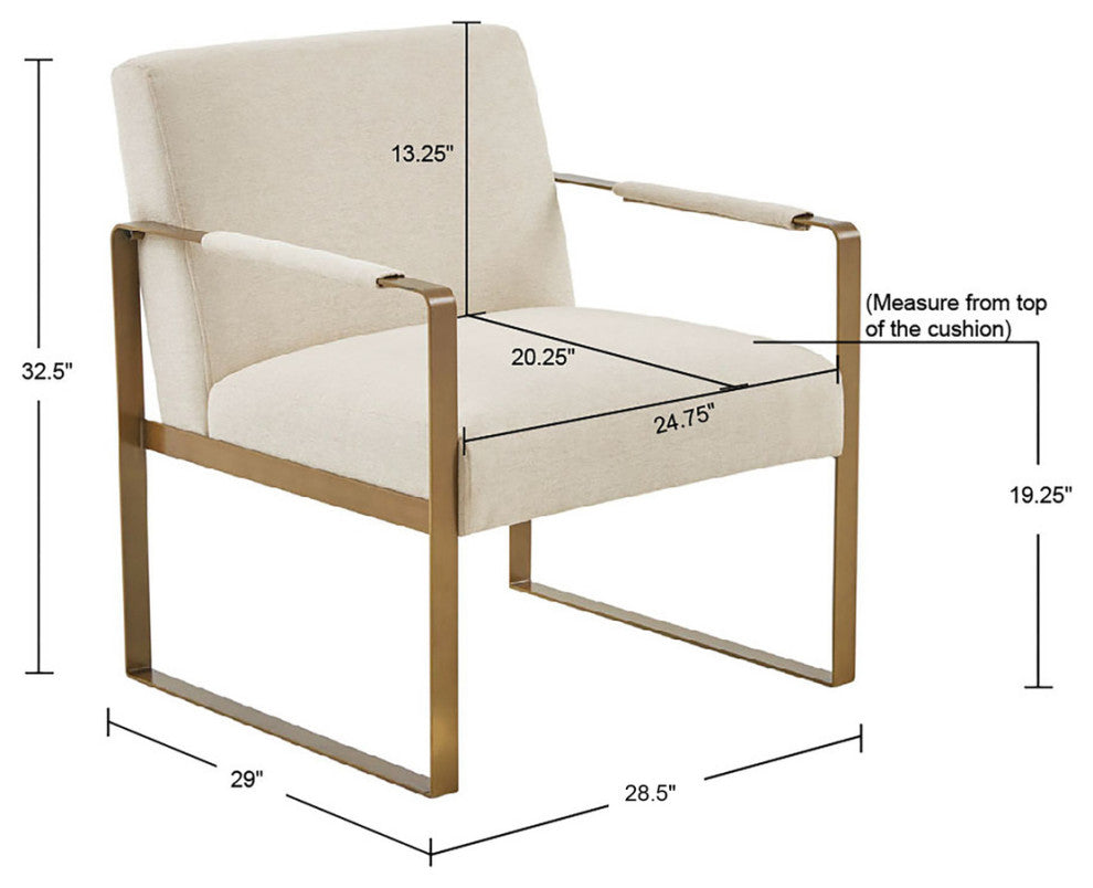 Martha Stewart Jayco Modern Metal Base Lounge Accent Chair, Ivory/Antique Gold