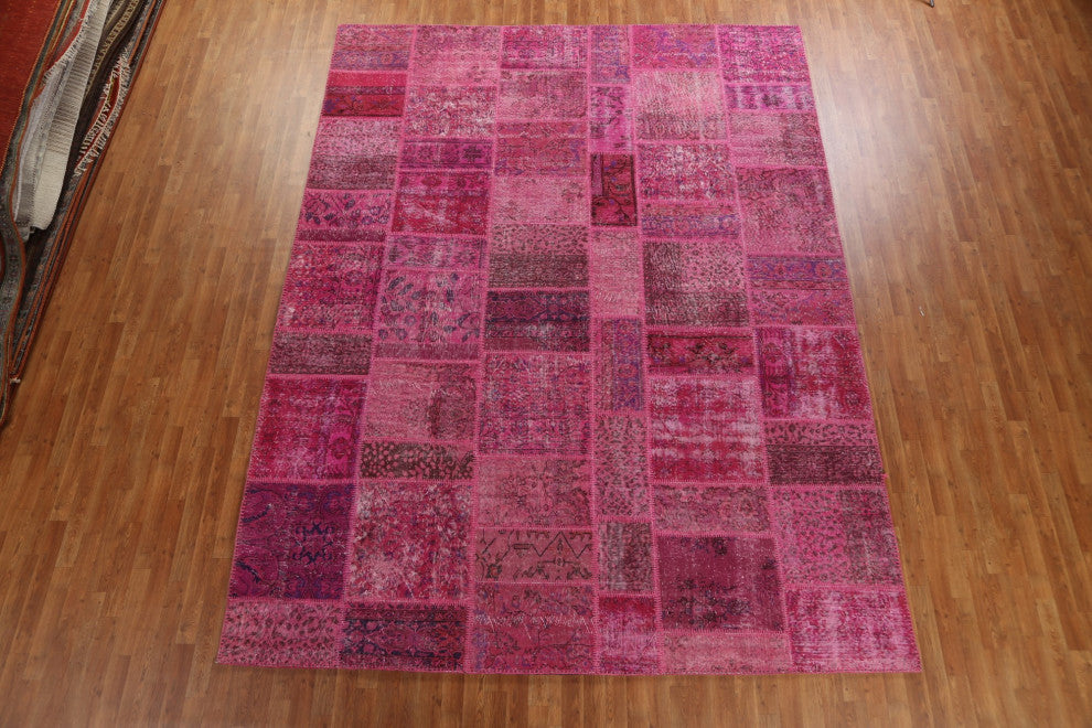 Vintage Over-dye Patchwork Turkish Area Rug Hand-tufted Wool Carpet 9x12