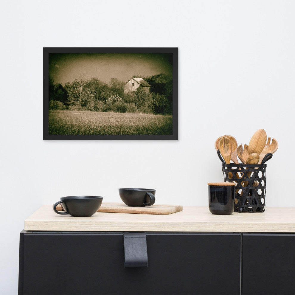 Abandoned Barn In The Trees Vintage Framed Photo Paper Wall Art Prints, Black, 18" X 24"