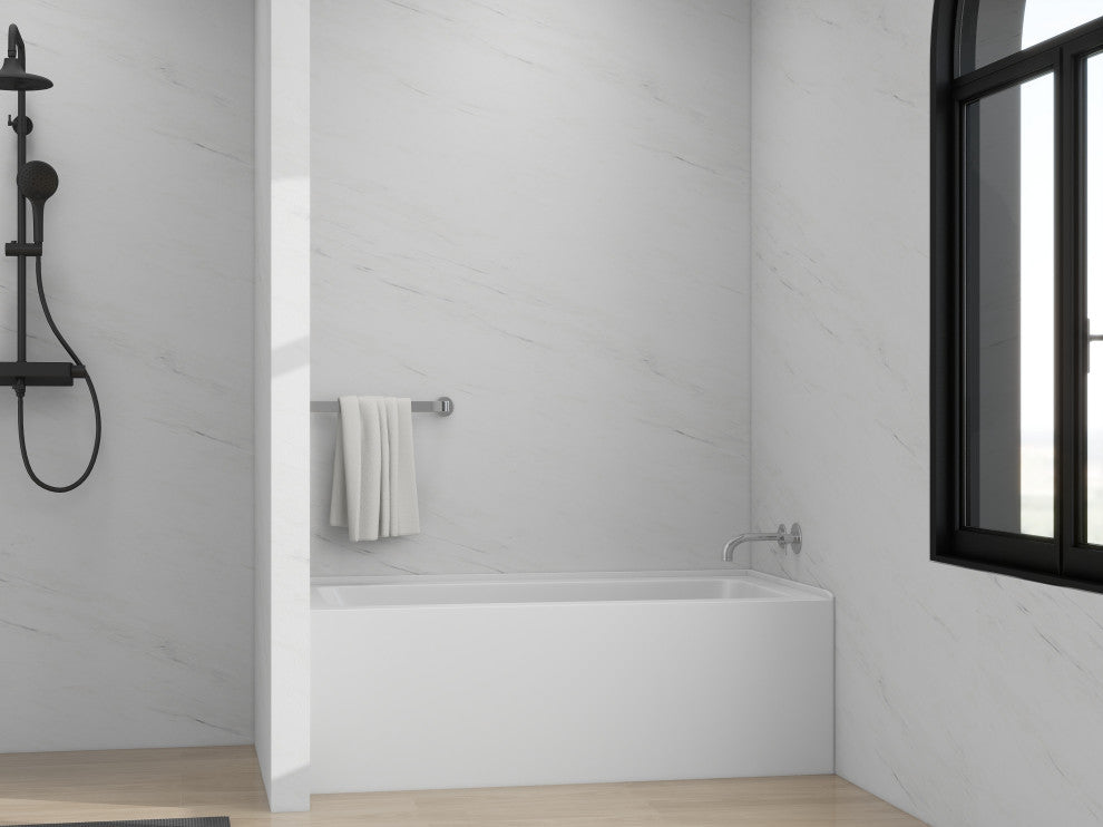 Vanity Art Alcove Soaking Acrylic Bathtub, White/Titanium Gold, 60"x32", Right