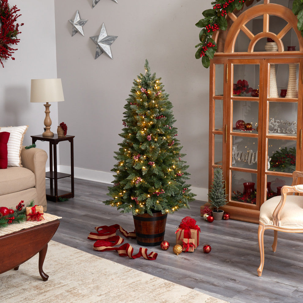 T3281 5' Frosted Colorado Aspen Pre-Lit Artificial Porch Christmas Tree