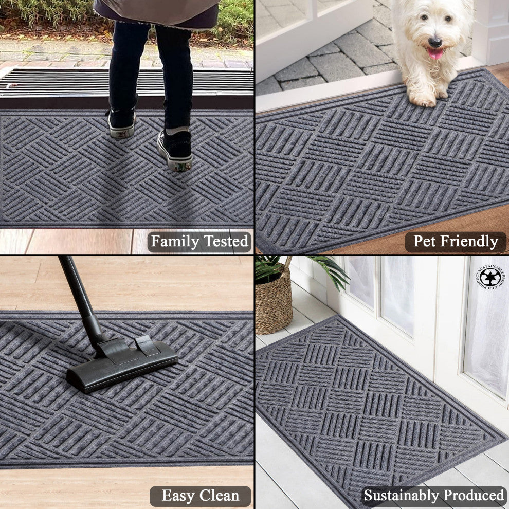 A1HC Superior Absorbant Polypropylene Doormat, Light Gray Checkered, 18"x30"
