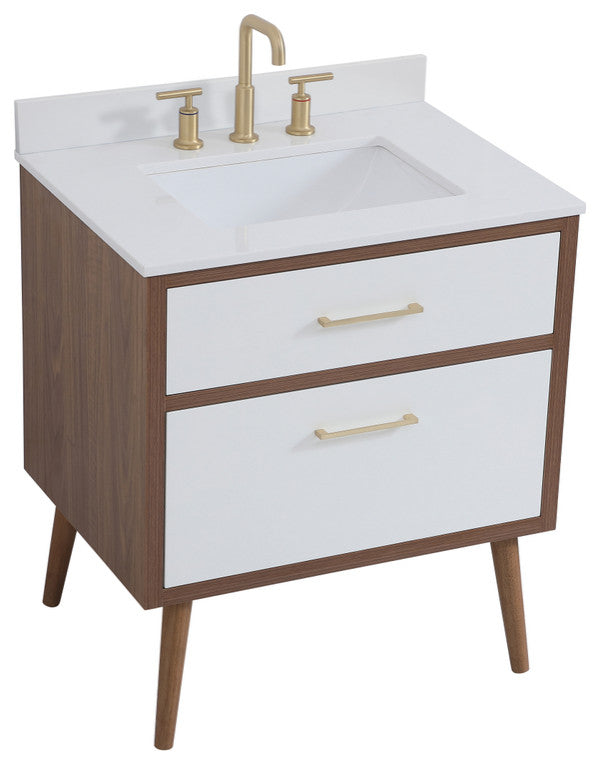 Bella 30" Bathroom Vanity, White With Backsplash
