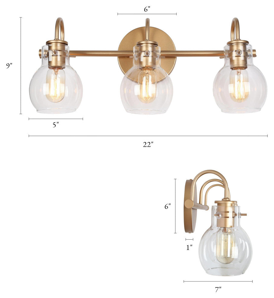LNC 3-Light Matte Gold and Clear Glass Shade LED Modern Bathroom Vanity Light