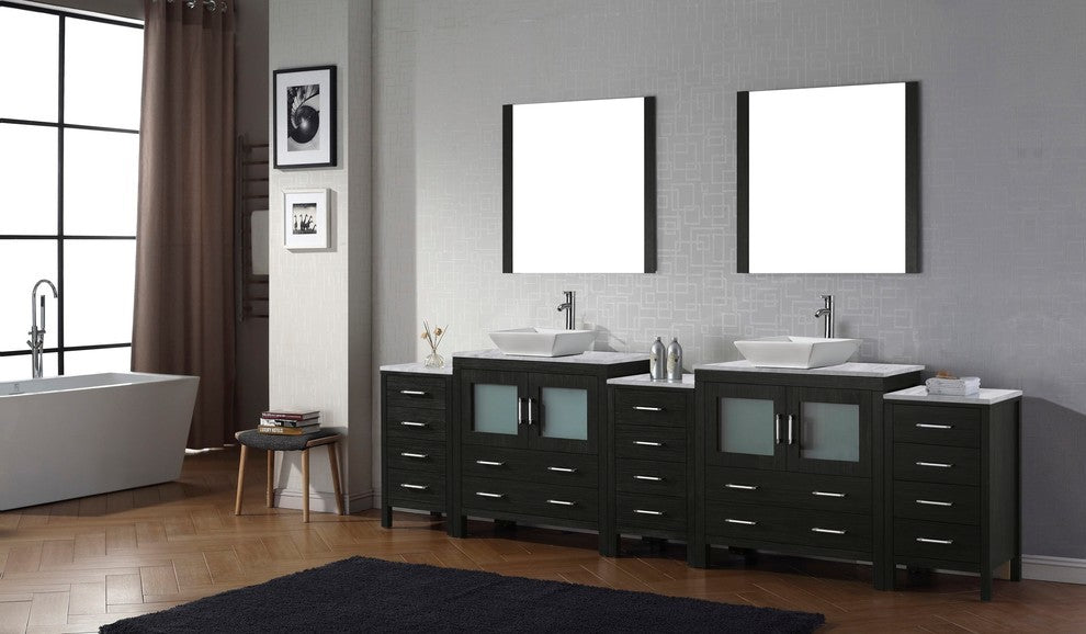 Dior 126" Double Bathroom Vanity, Zebra Gray, Marble, Brushed Nickel Faucets