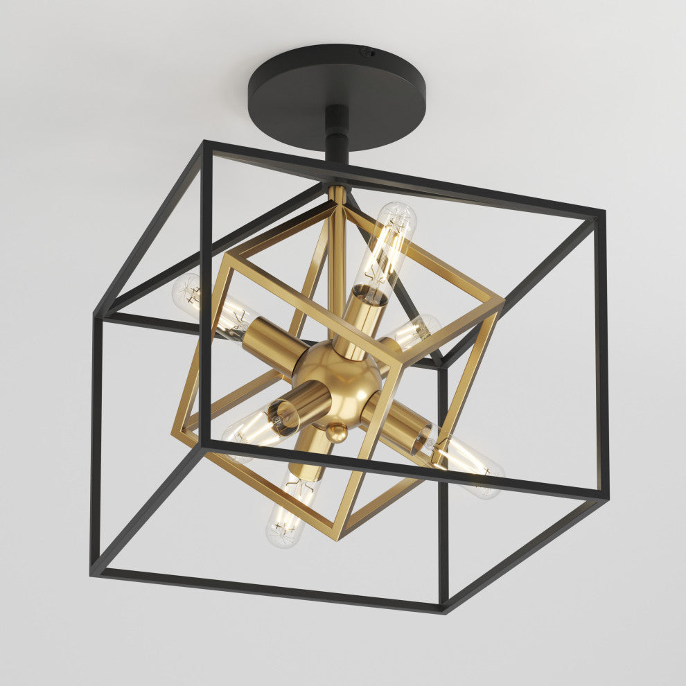 Artika Imperium Semi-Flushmount Ceiling Light, Black & Gold