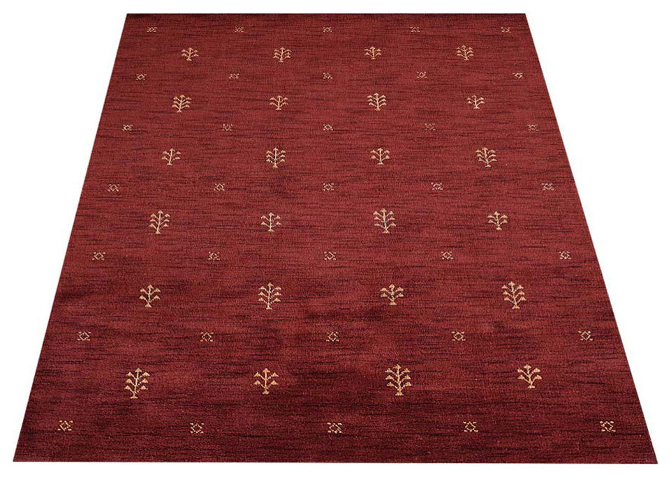 Hand Knotted Loom Wool  Area Rug Contemporary Red L00501, [Rectangle] 6'x9'
