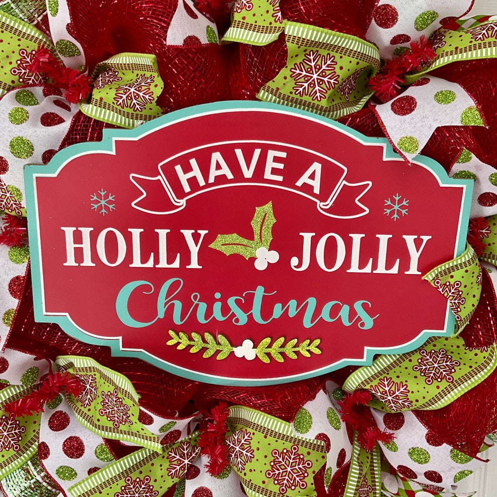 Have a Holly Jolly Christmas Handmade Deco Mesh Wreath