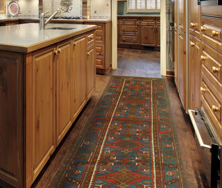 Fine Vintage Distressed Tajwar Rust/Blue Runner, 3'4 x 11'1