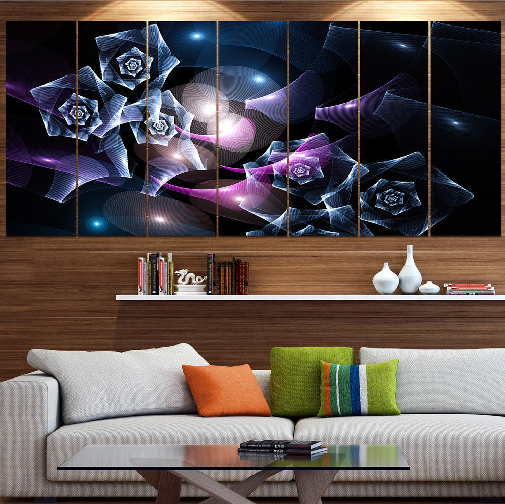 Glowing Bouquet of Beautiful Roses, Abstract Canvas Art Print, 83"x32", 7 Panels