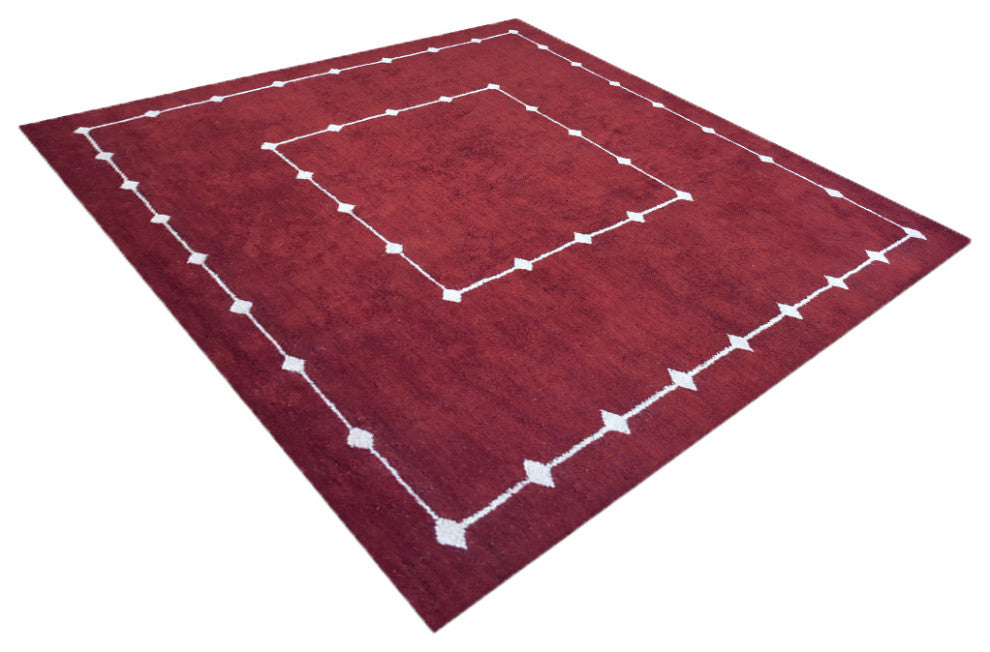 HAND KNOTTED LOOM SILK ECO-FRIENDLY AREA RUGS-10'x10',Square,Red,Geometric, [Square] 10'x10'