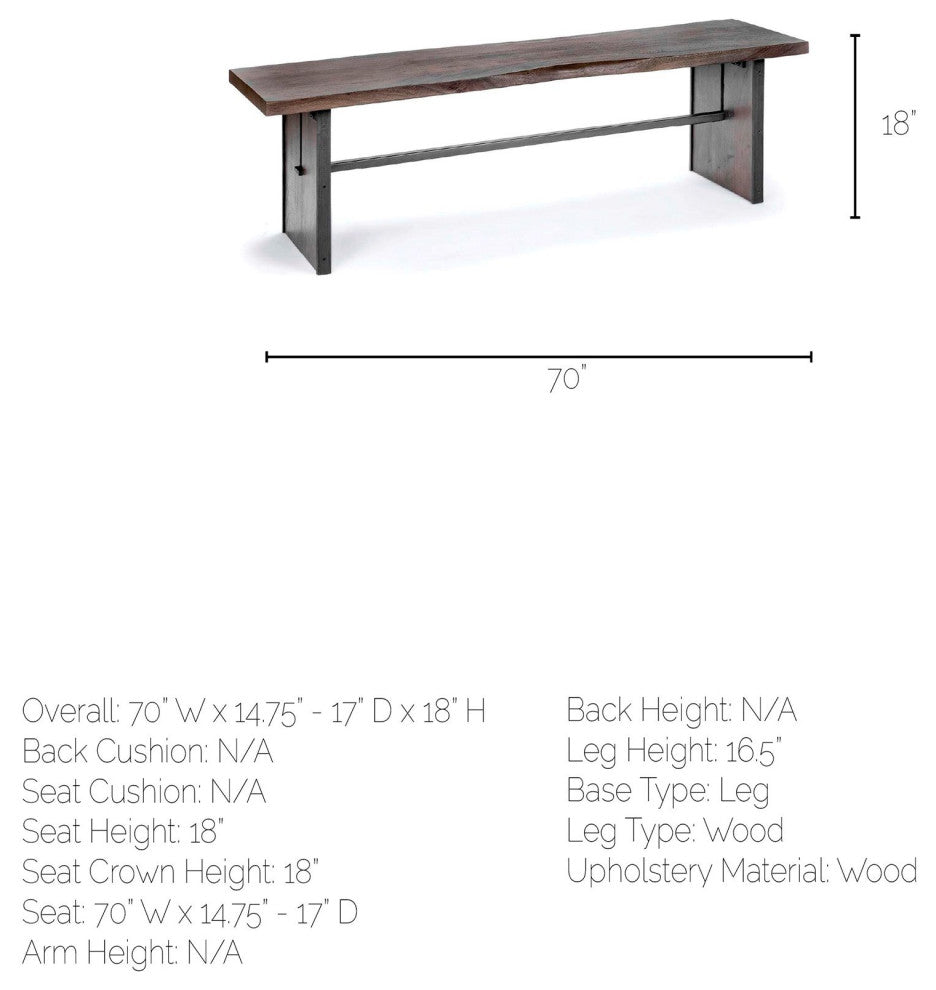 Ledger I Medium Brown Live-Edge Solid Wood Bench