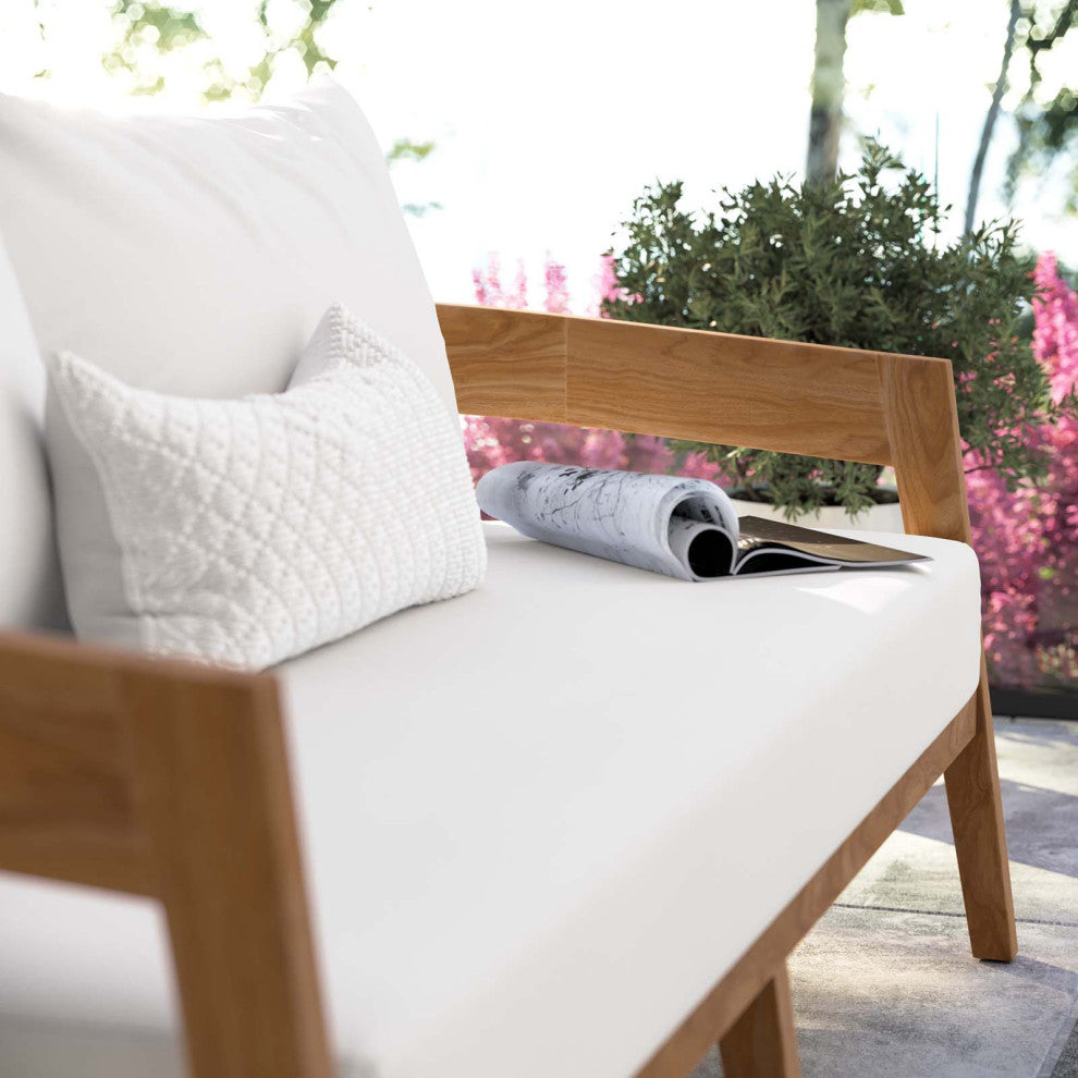 Brisbane Teak Wood Outdoor Patio Loveseat, Natural White