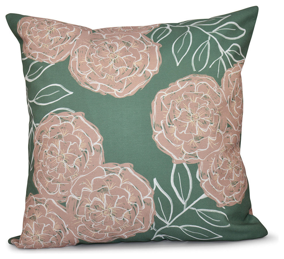 Mums The Word Floral Print Pillow, Succulent, Green, Taupe, 18"x18"