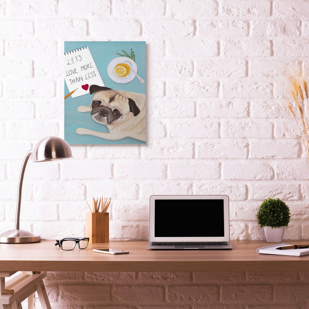 Love More Pug With Tea Dog Painting, 24"x30"
