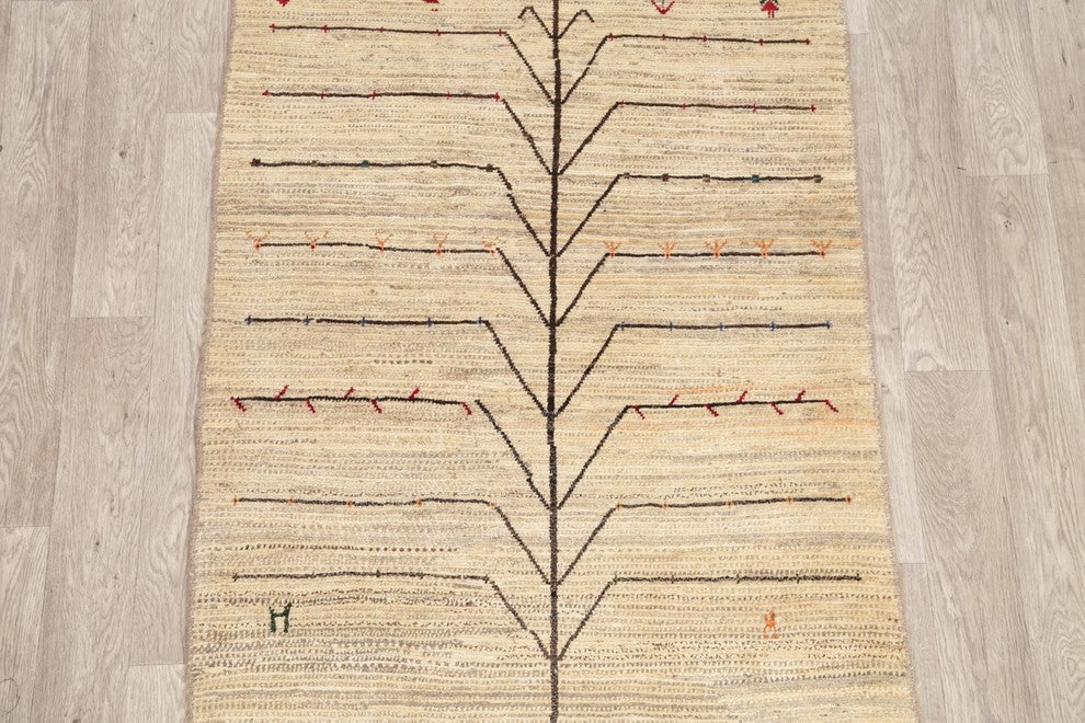 Consigned, Handmade Persian Traditional Gabbeh Oriental Area Rug, Beige, 4'x6'