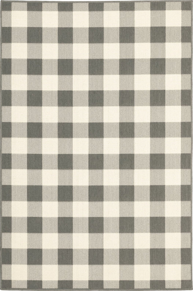 Oriental Weavers Marina Grey/ Ivory Geometric Indoor/Outdoor Rug 6'7"X9'6"