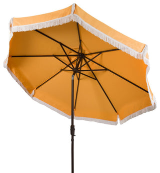Safavieh Milan Fringe 11' Round Crank Umbrella, Yellow