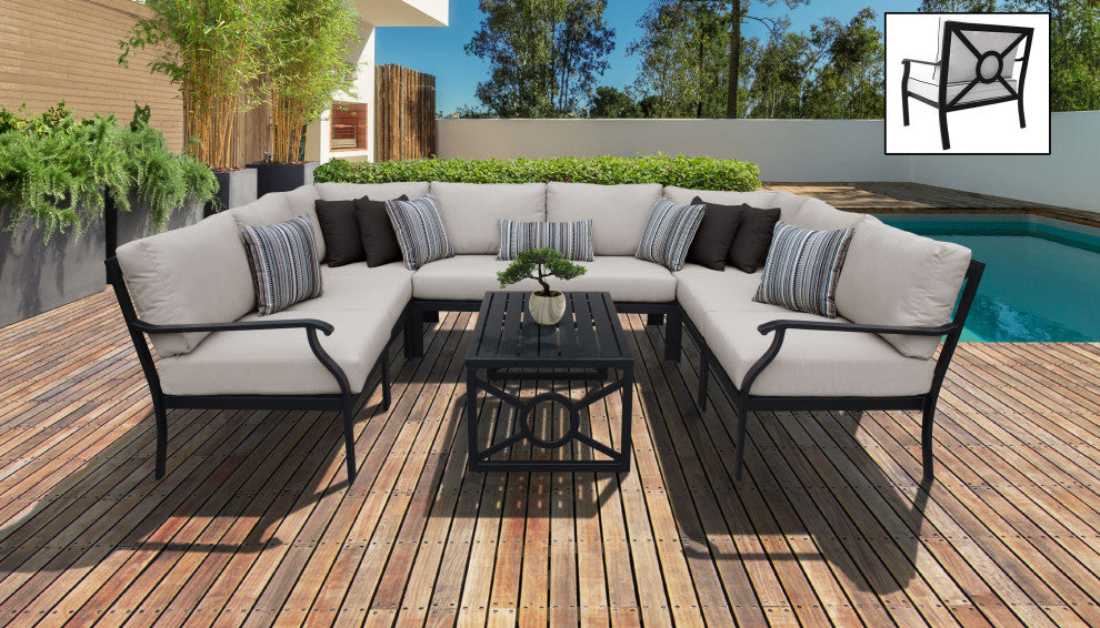 kathy ireland Madison Ave. 9 Piece Aluminum Patio Furniture Set 09c, Almond