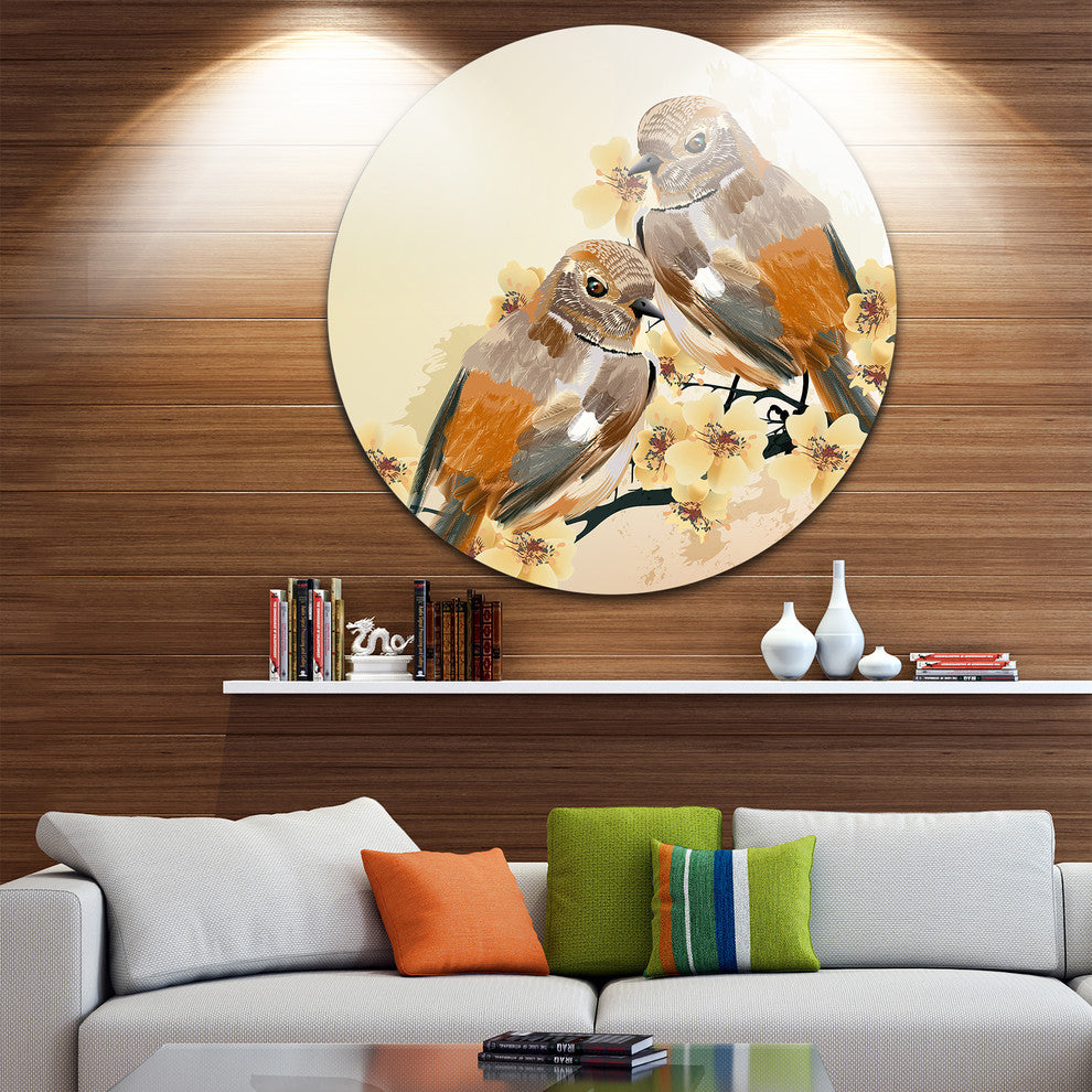 Bird Couple On A Branch, Animal Disc Metal Wall Art, 23"