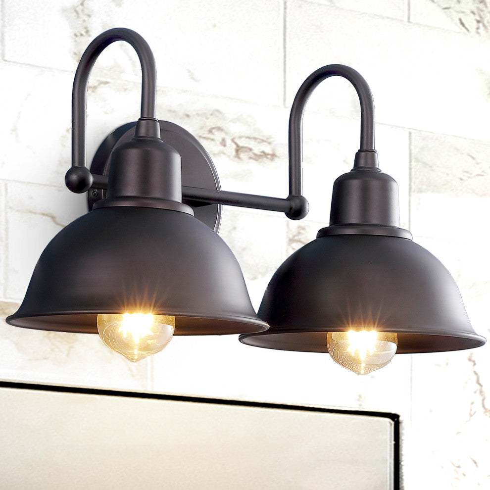 Frisco Farmhouse Industrial Iron LED Vanity, Oil Rubbed Bronze, 2-Light
