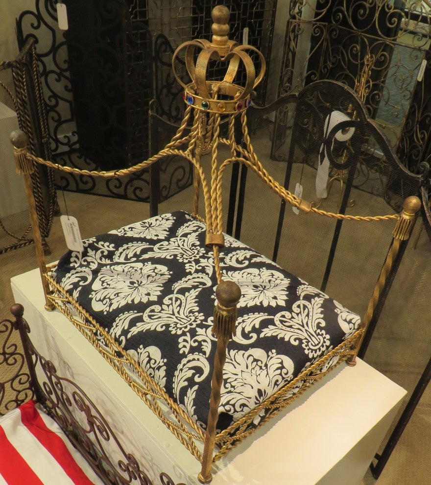Jeweled Crown Gold Iron Dog Bed, Pet Canopy Metal Royal