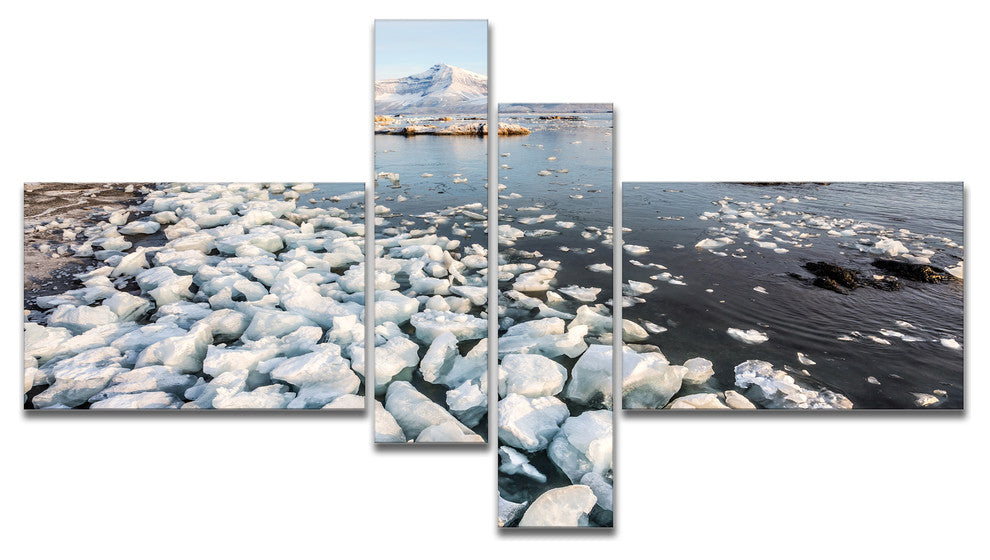 Sunny Morning in Arctic Spitsbergen, Landscape Canvas Art, 60"x32", 4 panels