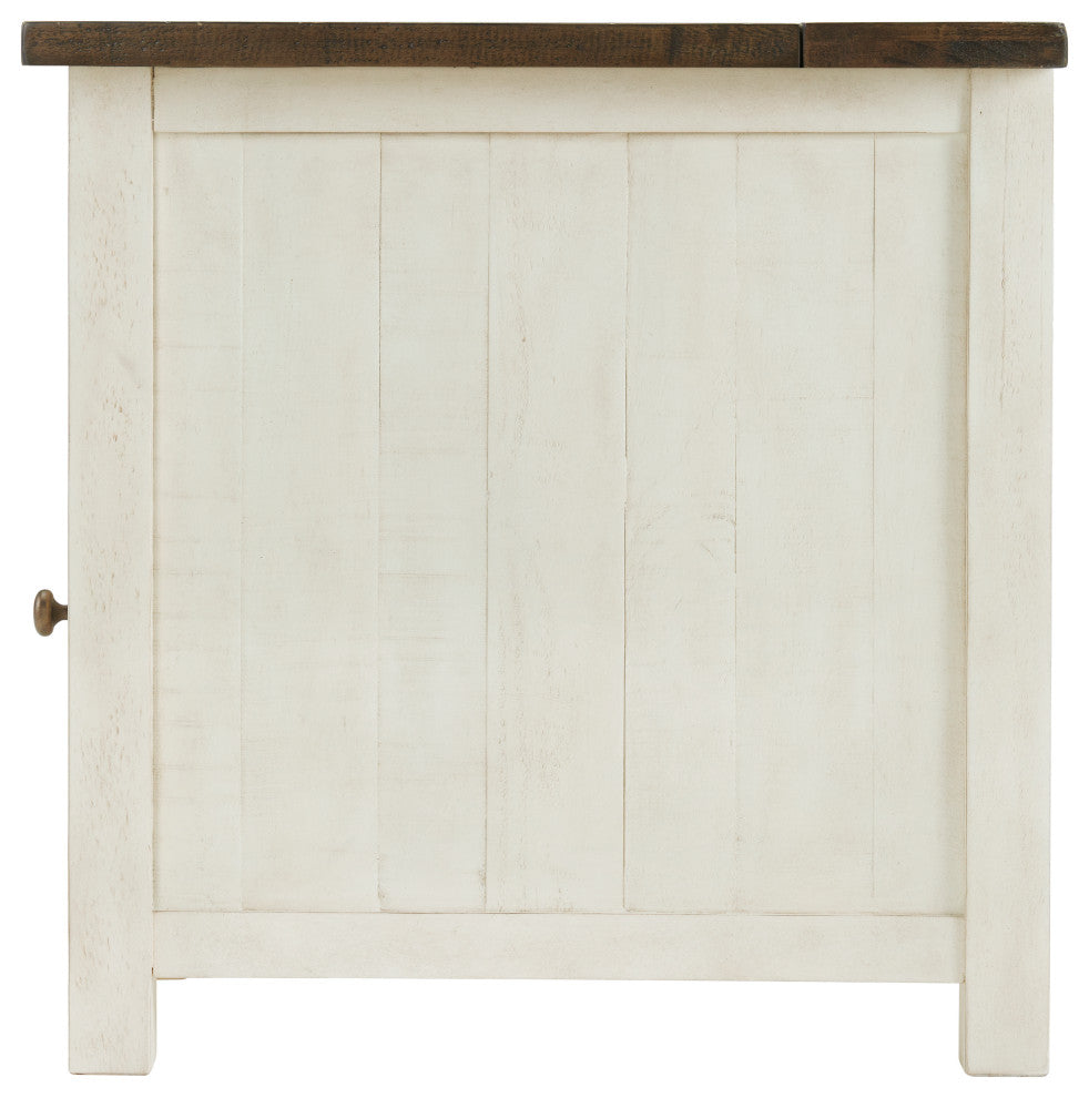 Monterey Chairside Table with USB and 3-prong Charging Station, Two-Tone Cream and Brown