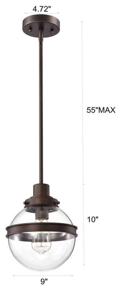 Roan Transitional 1 Light Oil Rubbed Bronze Mini Pendant Ceiling Fixture 9" Wide
