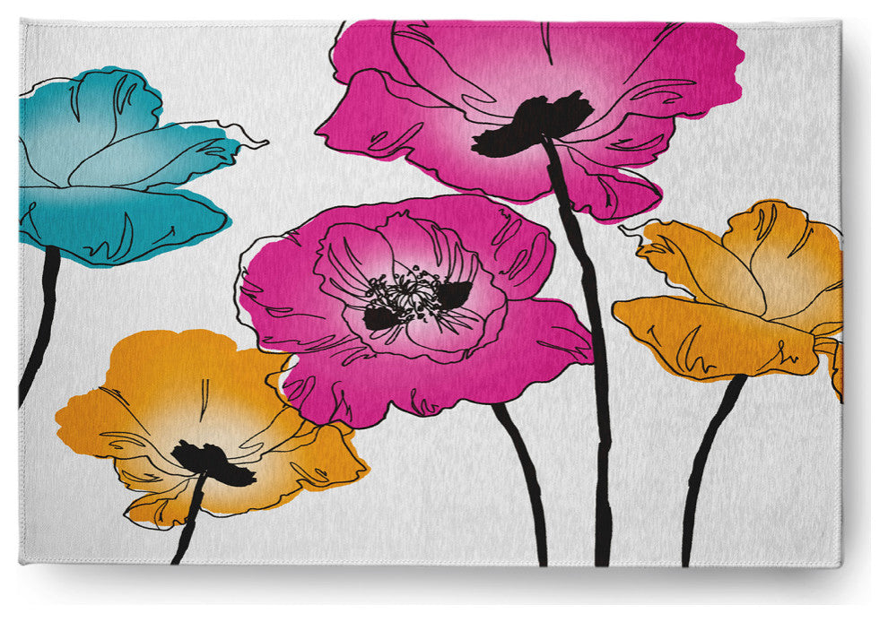 Popping Poppies Spring Chenille Rug, Pink, 4'x6'
