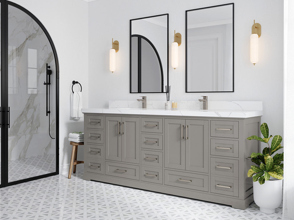 Boston 84" Double Sink Bath Vanity in Elephant Skin Gray 2" Viola Night