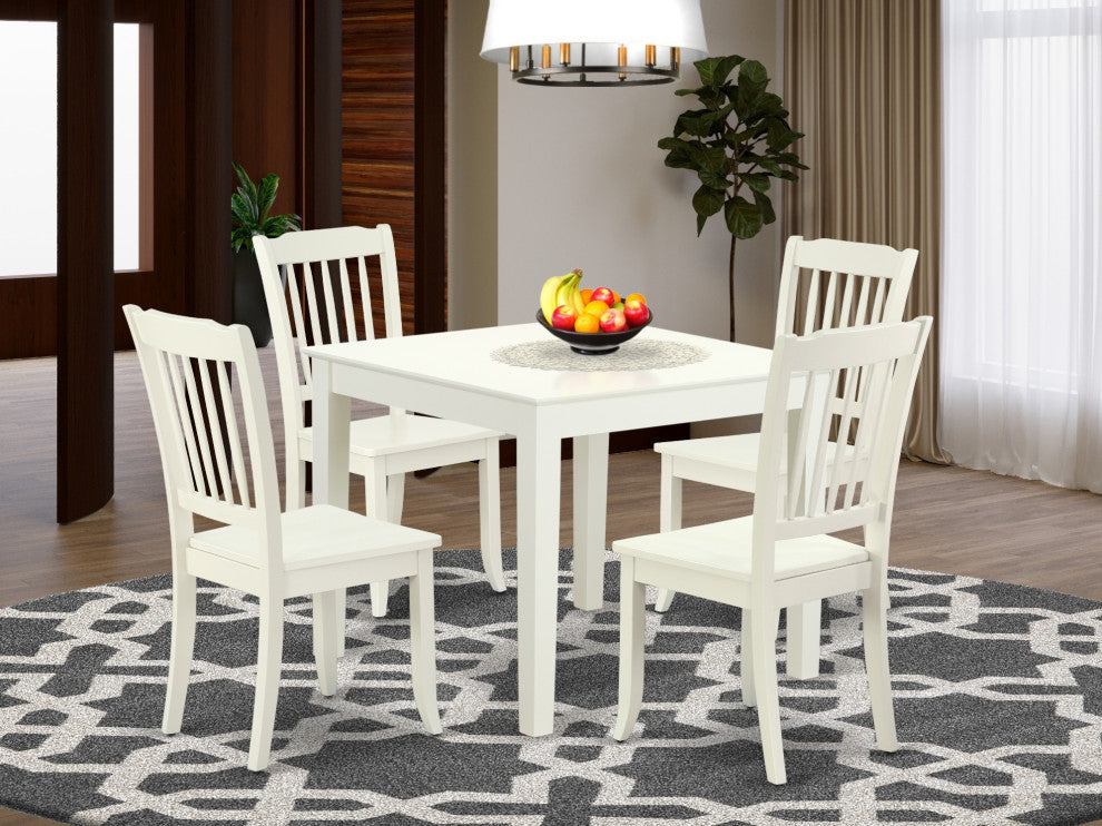 Oxda5-Lwh-W 5Pc Square 36 Inch Table And 4 Vertical Slatted Chairs
