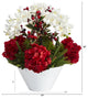 18" Phalaenopsis Orchid, Hydrangea, Cactus & Holly Berry Faux Arrangement, Vase
