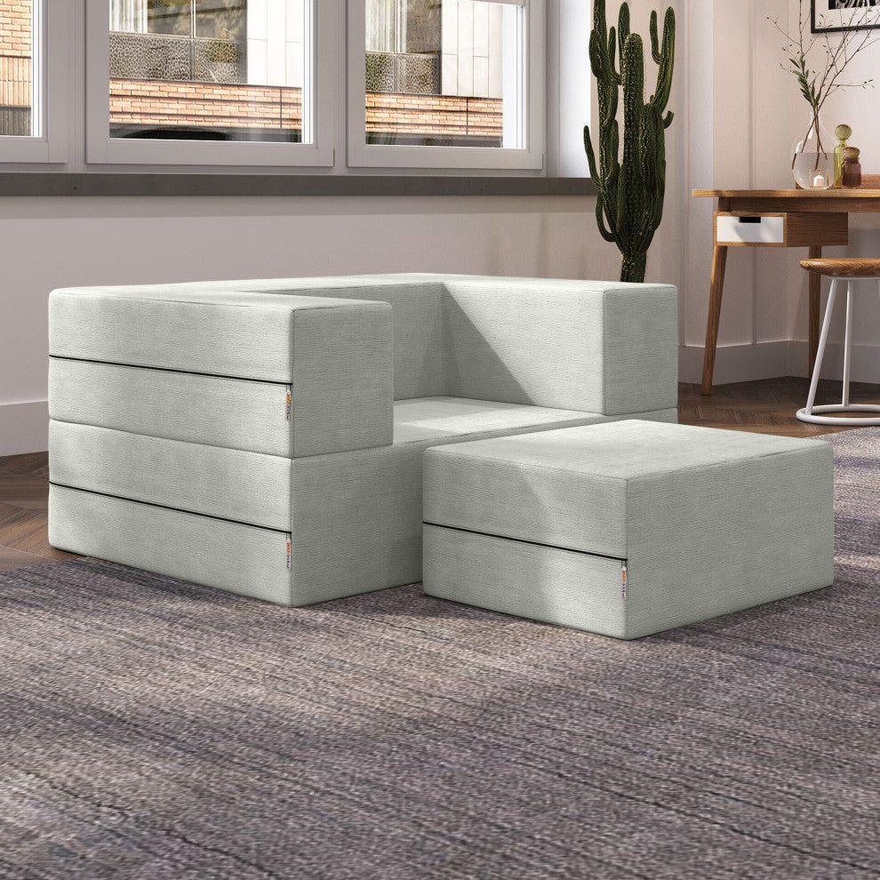 Jaxx Zipline Convertible Sleeper Chair & Ottoman / Twin-Size Bed, Ice
