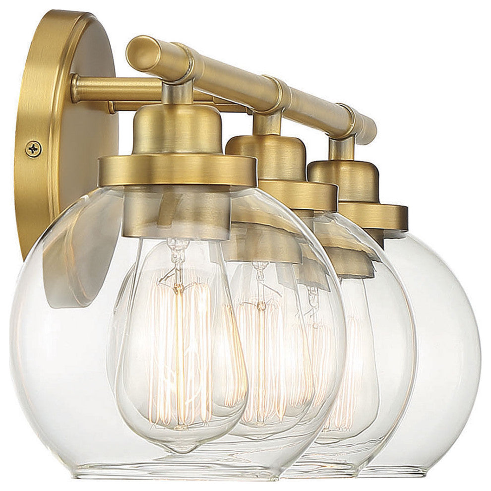 Carson Bathroom Vanity Light, Warm Brass, 3-Light Bath