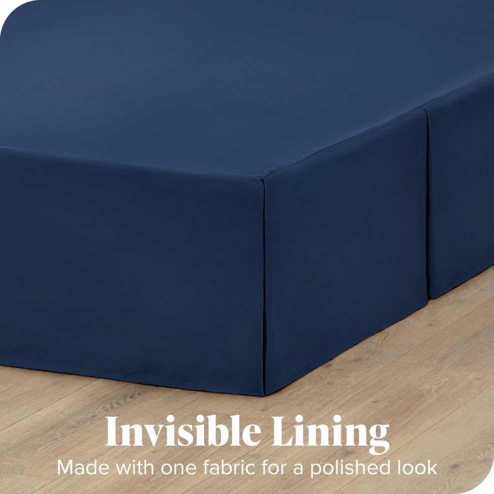Bare Home Microfiber Bed Skirt , 15" Drop Length, Dark Blue, King