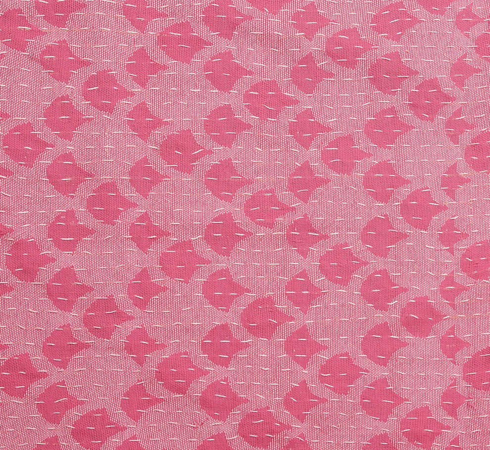 Artisan Hand Loomed Cotton Table Runner, Pink Ginkgo, 18"x96"
