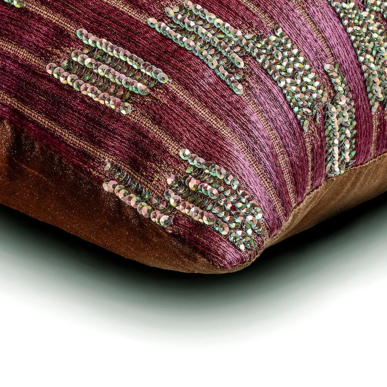Purple Jacquard Embroidery Sequins 12"x26" Throw Pillow Cover - Cynosure