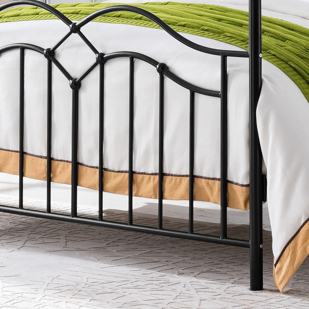 Simona Traditional Iron Canopy Queen Bed Frame, Flat Black