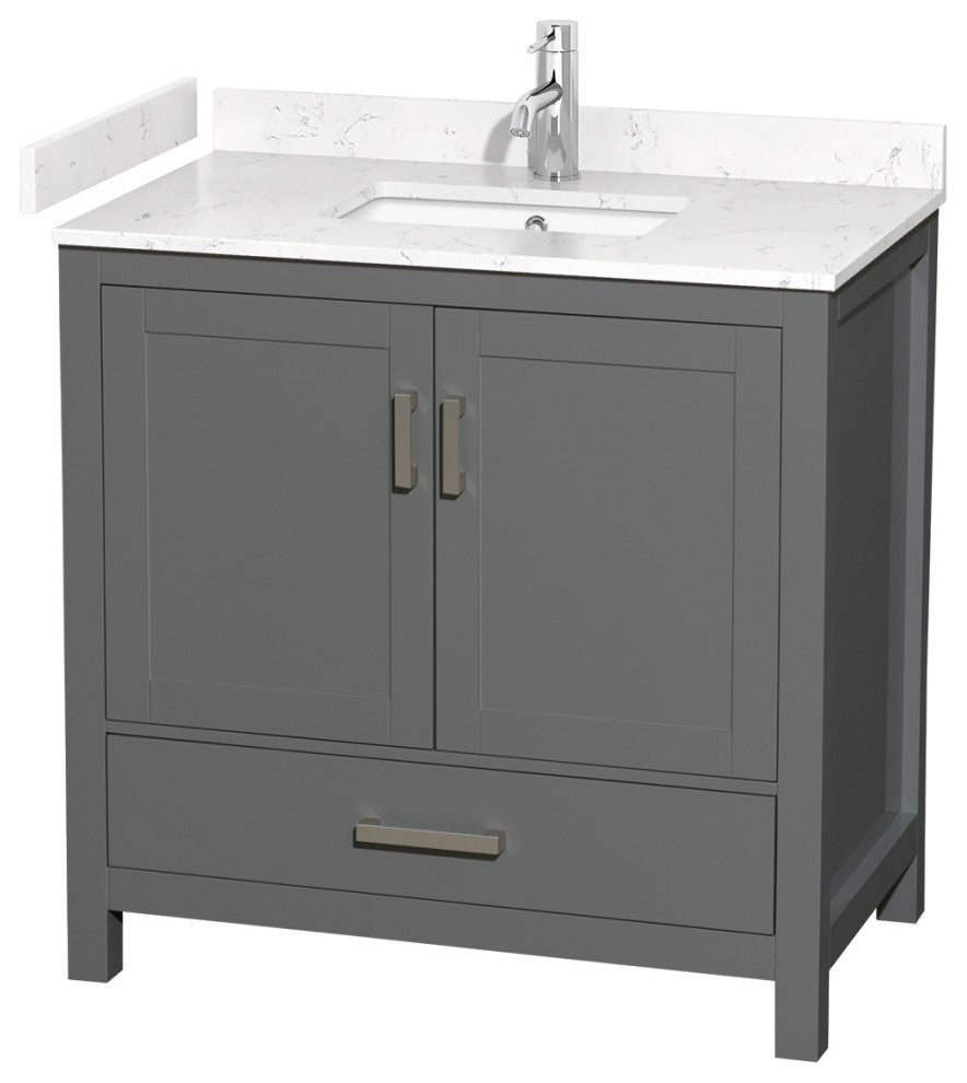 36" Single Bathroom Vanity Dark Gray, Carrara Cultured Marble Countertop, Sink