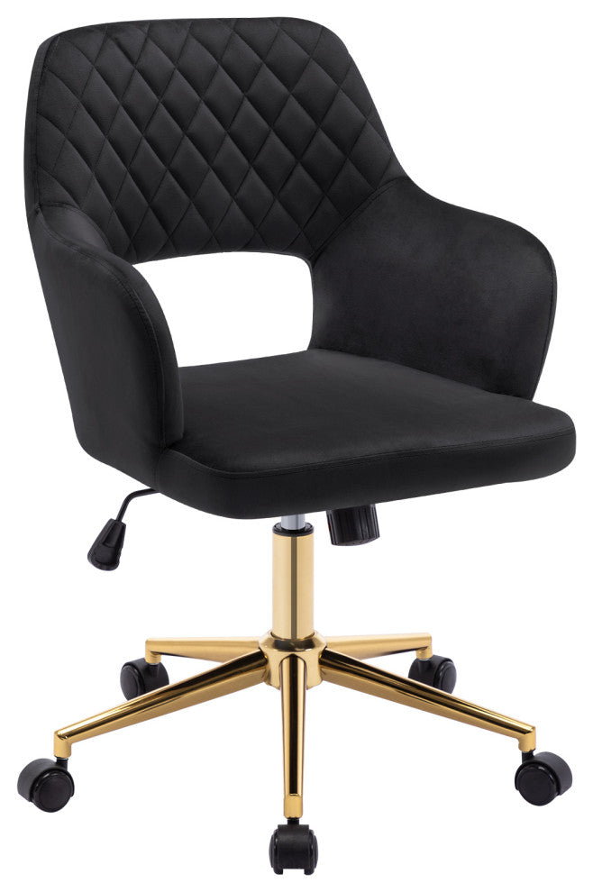 Open-Back Velvet Home Office Chair, Black