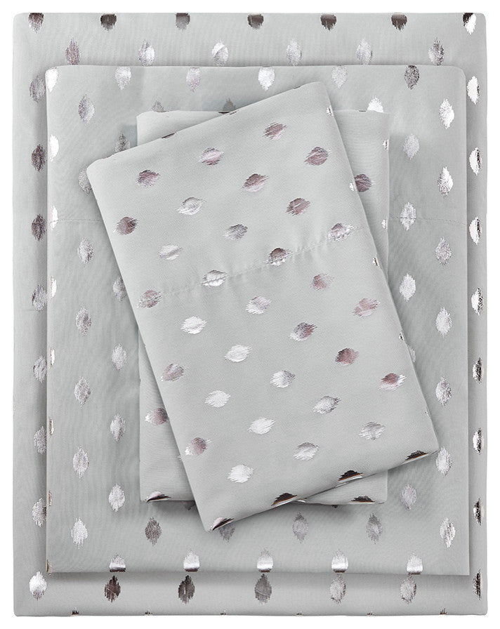 Intelligent Design Metallic Dot Printed Sheet Set, Grey/Silver