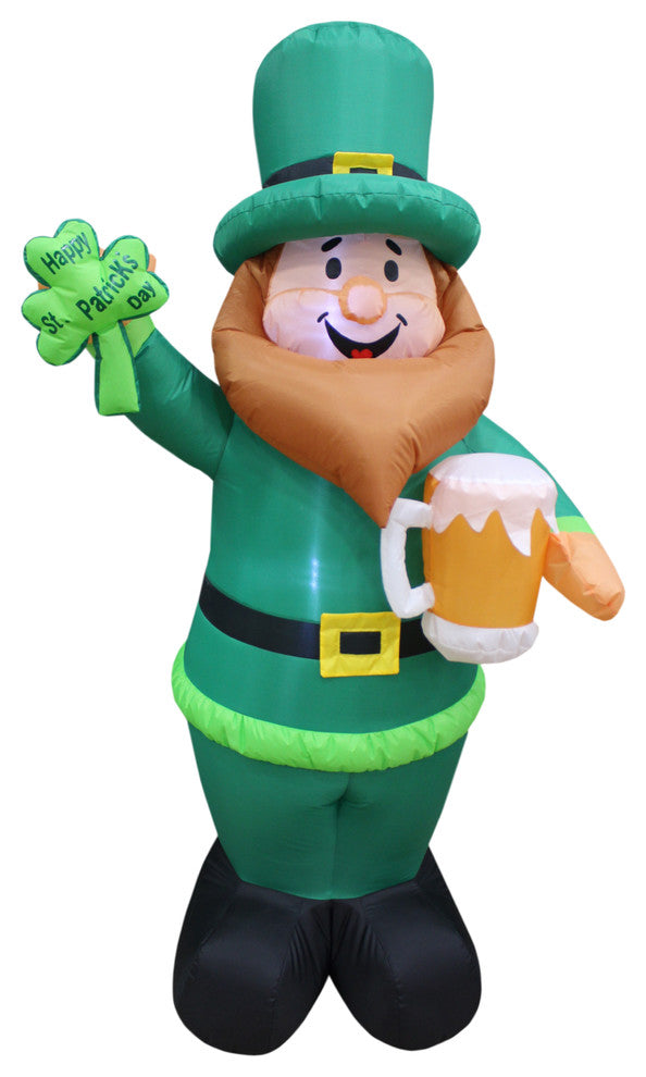 Saint Patrick's Day Inflatable Leprechaun Holding Shamrock and Beer, 6'