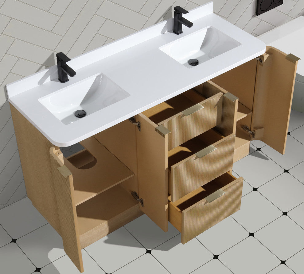 Ari Kitchen and Bath Calamigo 60" Freestanding Bathroom Vanity Oak