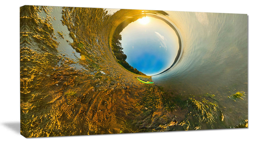 Kayak in River Little Planet, Landscape Canvas Art Print, 40x20